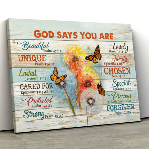 Butterfly painting canvas - God says you are beautiful, unique - Jesus Landscape Canvas Print, Wall Art