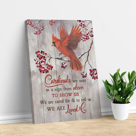 Heaven Canvas, Red cardinal, Frozen cranberry, Cardinals are sent as a sign from above to show us we are loved - Portrait Canvas Print, Wall Art
