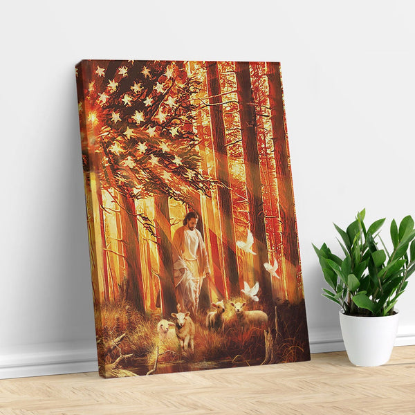 Jesus canvas - Walking with the lambs - Jesus canvas print, Wall Art