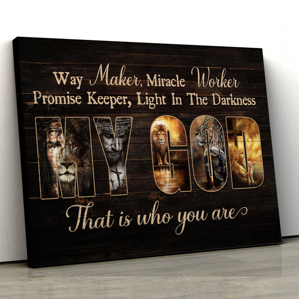 Jesus lion painting, Lion of Judah, My God is the light in the darkness - Jesus Landscape Canvas Print, Wall Art