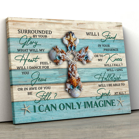 Seashell cross painting - I can only imagine - Jesus Landscape Canvas Print, Wall Art