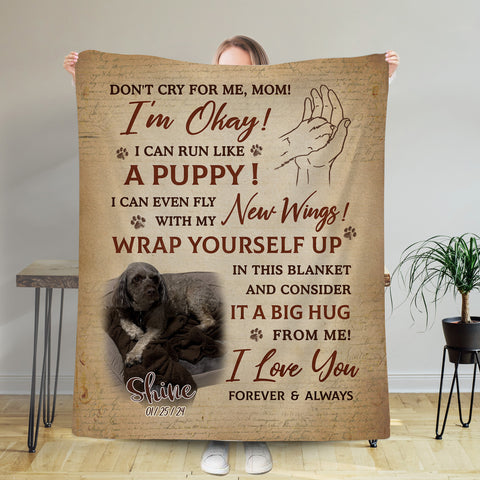 Dog Memorial Blanket, Don't Cry For Me, Custom Pet Gift Dog, Dog with Picture, Custom Dog Loss Blankets, Pet Photo Name Dog Dad Cat Mom