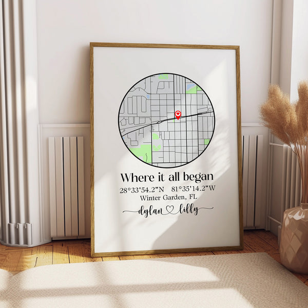 Personalized Where It All Began Map Poster, Where We Met Map, Couple Map, Gift For Her, Gift For Him, Custom Map Poster