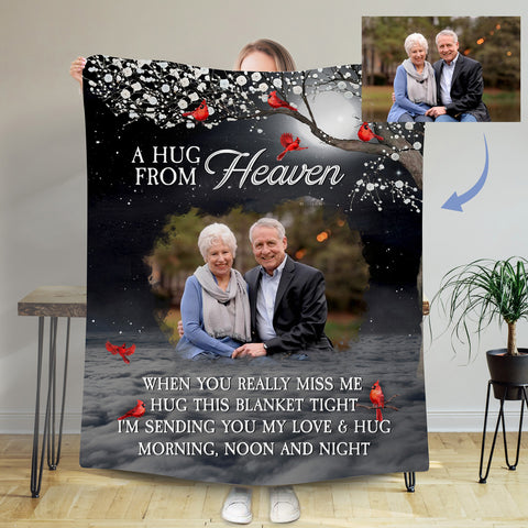 A Hug From Heaven Blanket, Memorial Blanket, Custom Photo Blanket, Remembrance Gift, Personalized Memorial, Cardinal Tree, In Loving Memory