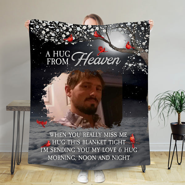 A Hug From Heaven Blanket, Memorial Blanket, Custom Photo Blanket, Remembrance Gift, Personalized Memorial, Cardinal Tree, In Loving Memory