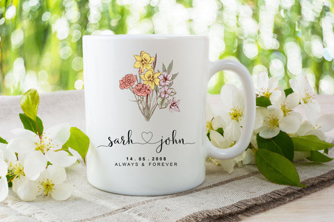 Couple Flower Garden Mug, Mom's Flower Garden Birth, Nana Month Flower, Valentine's Gift, Mother's Day Gift, Mom Gifts, Gift for Her