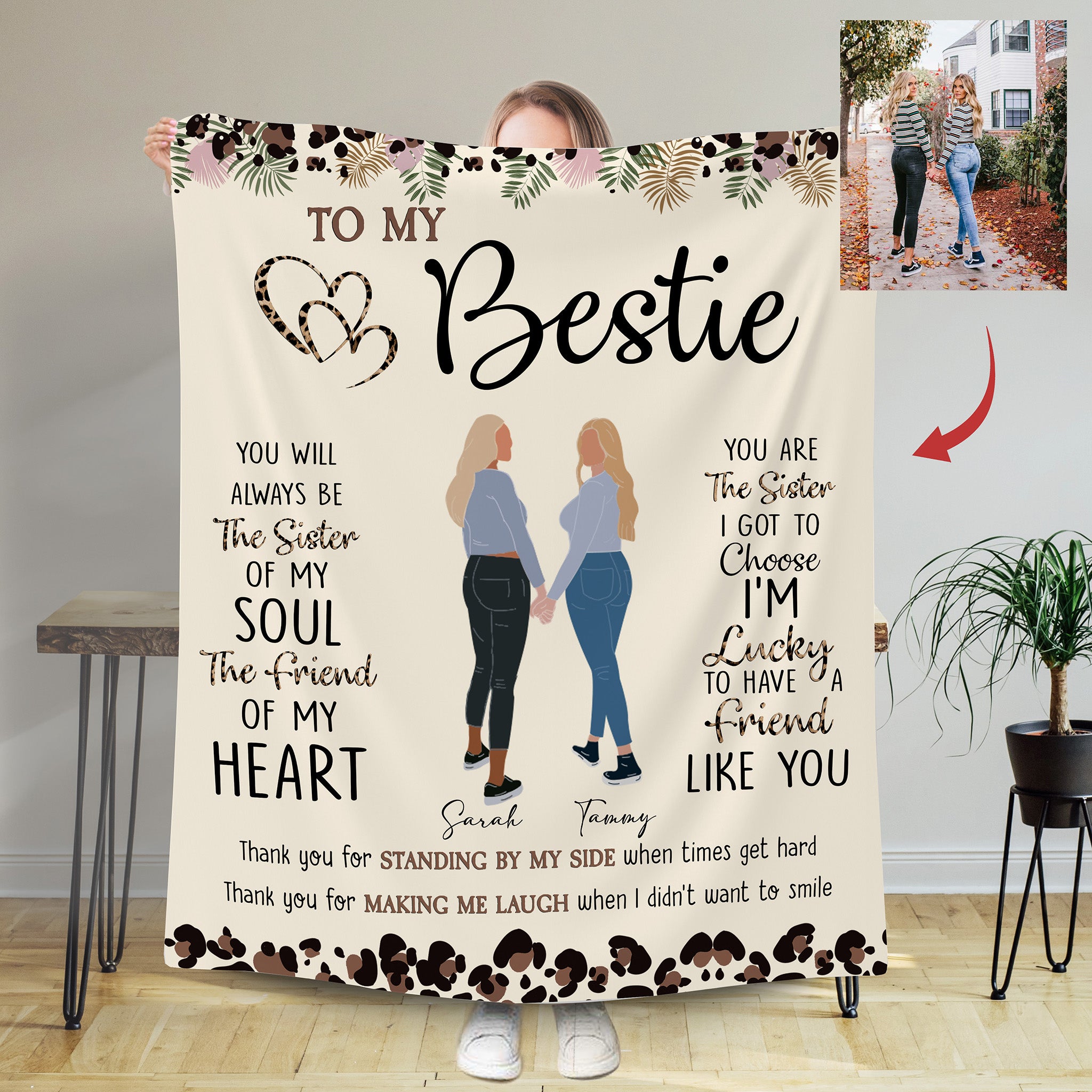 Personalized Bestie Blanket, Custom Name Blanket, Best Friend Birthday Blanket, Bestie Gifts, Friendship Minimalist Faceless Portrait Photo