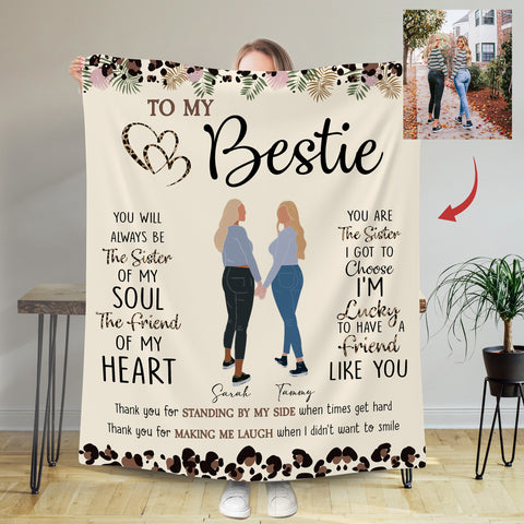 Personalized Bestie Blanket, Custom Name Blanket, Best Friend Birthday Blanket, Bestie Gifts, Friendship Minimalist Faceless Portrait Photo