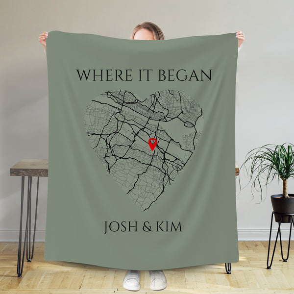 Where It All Began, Personalized Valentines Day Gift For Boyfriend, Custom Map Blanket, Anniversary Gift, Cozy Blanket, Sherpa Blanket