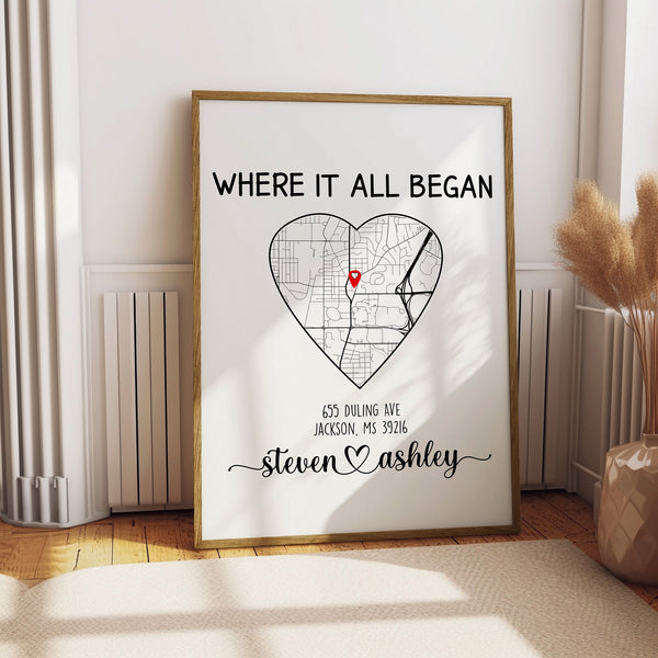 Where We Met Map Poster, Where it all began, Couple Map, Gift For Her, Gift For Him, Personalized Map, Custom Map Poster