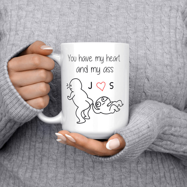 Personalized Coffee Mug, You Have My Heart And My Ass, Valentines Gift Mug, Mug For Girlfriend, Funny Mug, Anniversary Gift, Gift For Him
