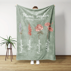 Mom's Flower Garden Blanket, Birth Month Flower Blanket, Mother's Day Gift, Grandmother Gift, Blanket For Mom, Mom Gifts, Gift for Her, Birthday Flower