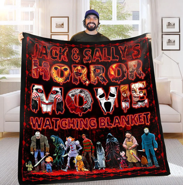 Personalized Name Horror Movie Watching Blanket, Halloween Blanket, Christmas Gift Special Gift for Movie Fans