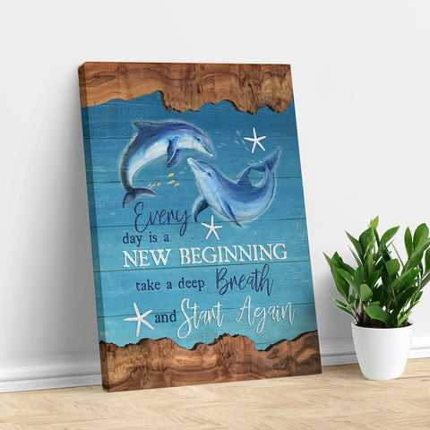 Dolphin under the ocean painting, Every day is a new beginning - Jesus Portrait Canvas Print, Wall Art