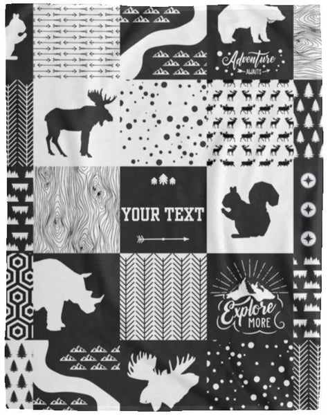 Personalized Baby Blanket, Grey Black White Customized Baby Blanket, Adventure Blanket With Baby Name