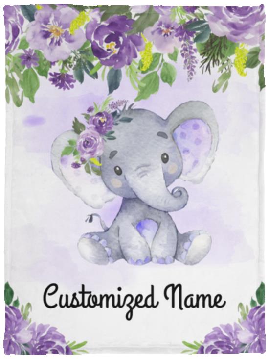 Personalized Baby Blanket With Name, Elephant Personalized Blankets Gift For Kids, Baby Blanket With Name