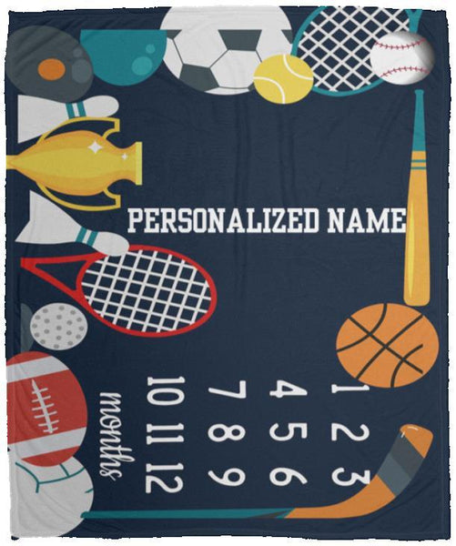 Personalized Sport Blanket, Baby Blanket With Name, Milestone Month Baby Blanket, Gift For Childrens, Gift For Son, Blanket For Daughter