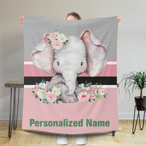 Personalized Baby Blanket, Custom Blanket With Name, Elephant Baby Blanket, Gift For Boys And Girls