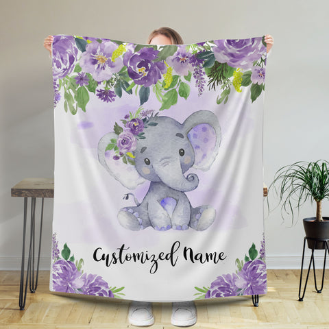 Personalized Baby Blanket With Name, Elephant Personalized Blankets Gift For Kids, Baby Blanket With Name