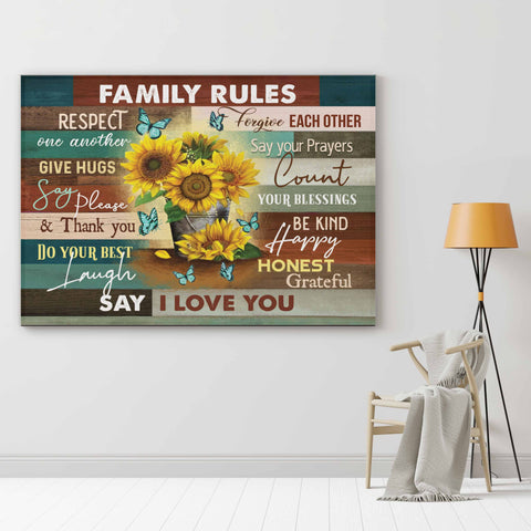 Family Rules - Funny Meaning Canvas For Family - Landscape Canvas Print - CustomUni Canvas