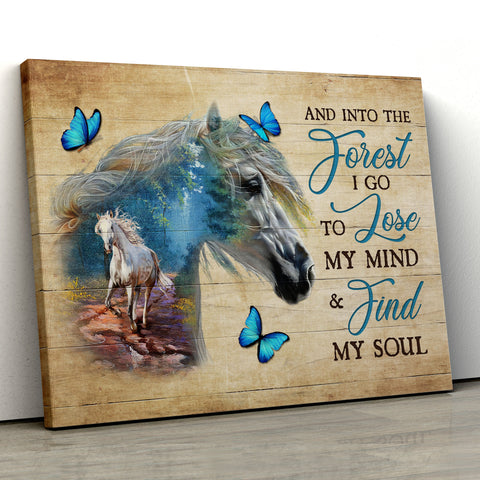 Horse Painting, and into the forest I go to lose my mind - Jesus Canvas, Horse, Butterfly Painting - Landscape Canvas Print, Wall Art