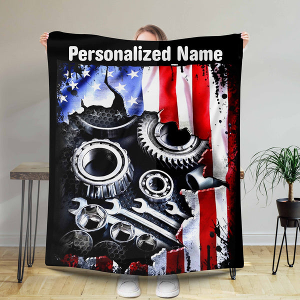 Mechanic Personalized Blankets With Name, Custom Blanket For Dad, Gift For Daddy, Gift For Grandpa