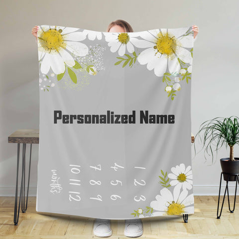 Personalized Baby Blanket With Name, Milestone Monthly Blankets, Birthday Gift