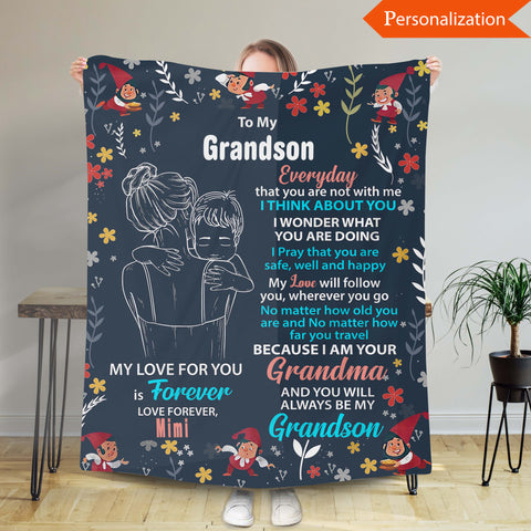 Personalized Blanket For Grandson, Customized Blanket With Name, Blanket Gift From Grandma, Grandson Birthday Gift